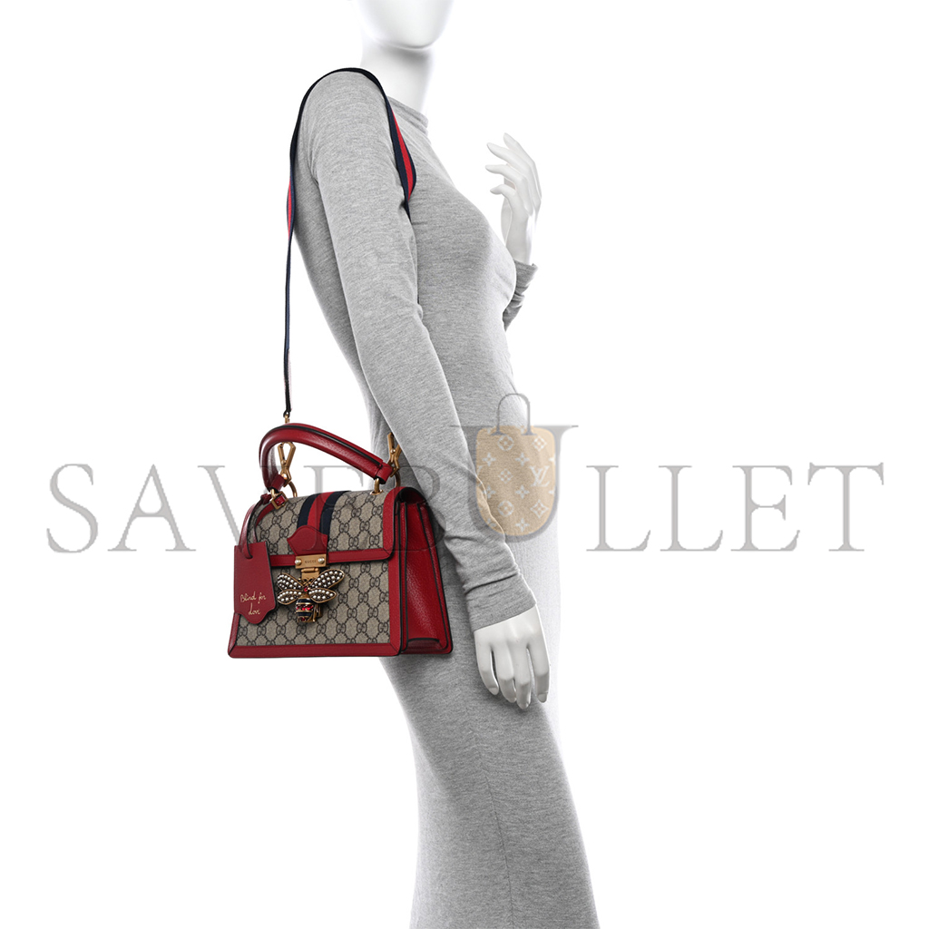 GUCCI GG SUPREME MONOGRAM SMALL QUEEN MARGARET TOP HANDLE BAG RED (25*18*10cm) 